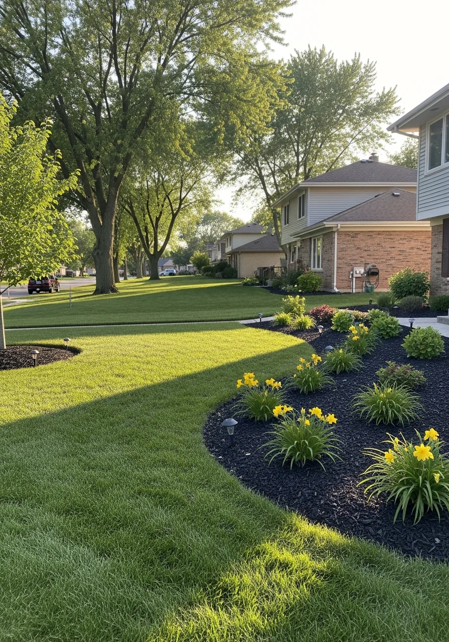 Portrait of a Lockport resident in their yard with their home visible in the background.